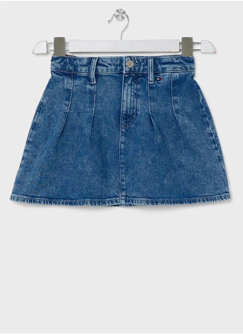 تومي هيلفيغر Youth Denim Pleated A-Line Mini Skirt