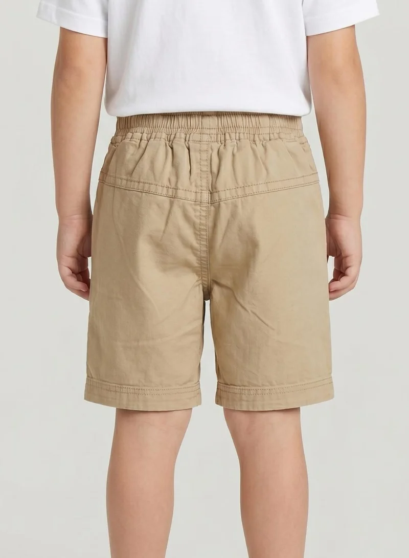 بيبي كلو Boys Beige Cotton Cargo Shorts with Pockets