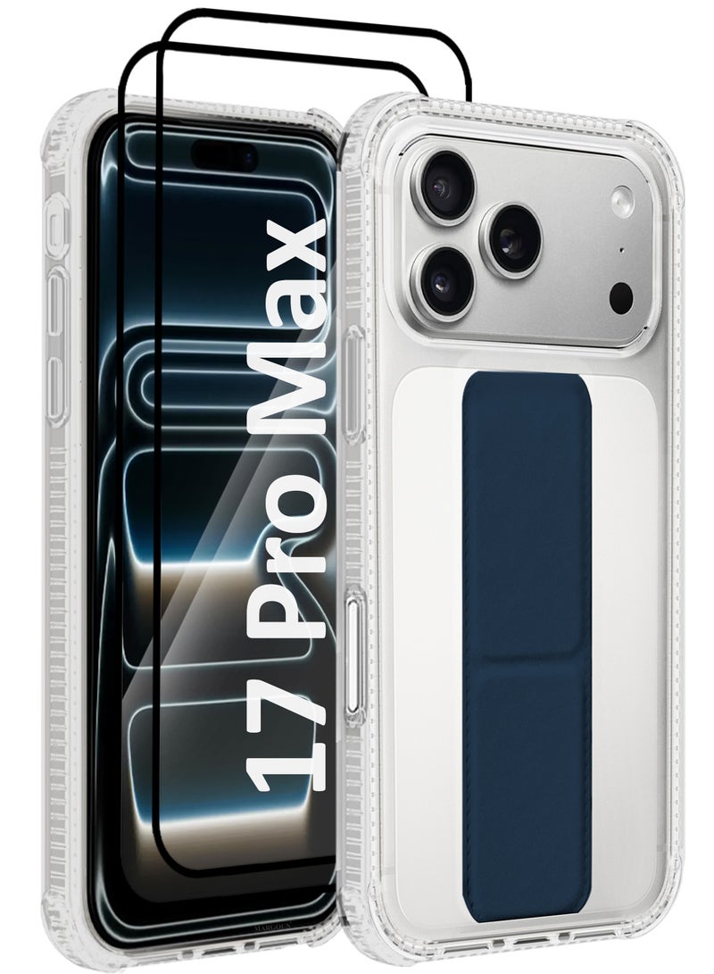 CATANES 3 Packs Finger Grip Clear Case Cover for iPhone 17 Pro Max - Kickstand Car Magnetic Holder Multi-function Protective Two-in-one Case with Two 3D Screen Protectors - Dark Blue - Image 1