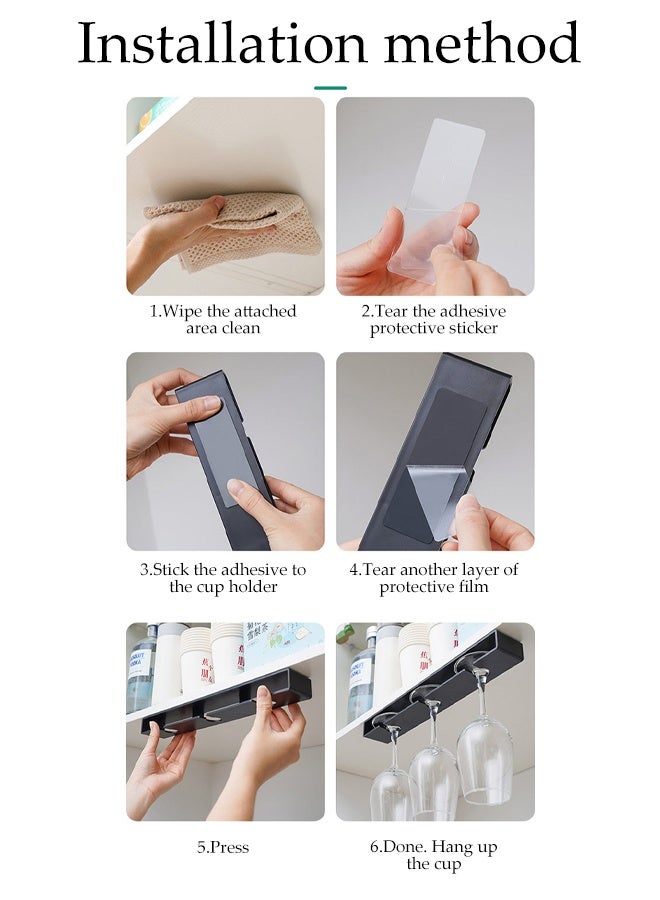 DUNISO 2Pcs Hanging Cup Rack Metal Wall Mounted Wine Cup Rack Stainless Steel Under Cabinet Wine Rack Glass Holder Hanging Hanger Chrome Stemware Holder for Bar Kitchen - Image 5