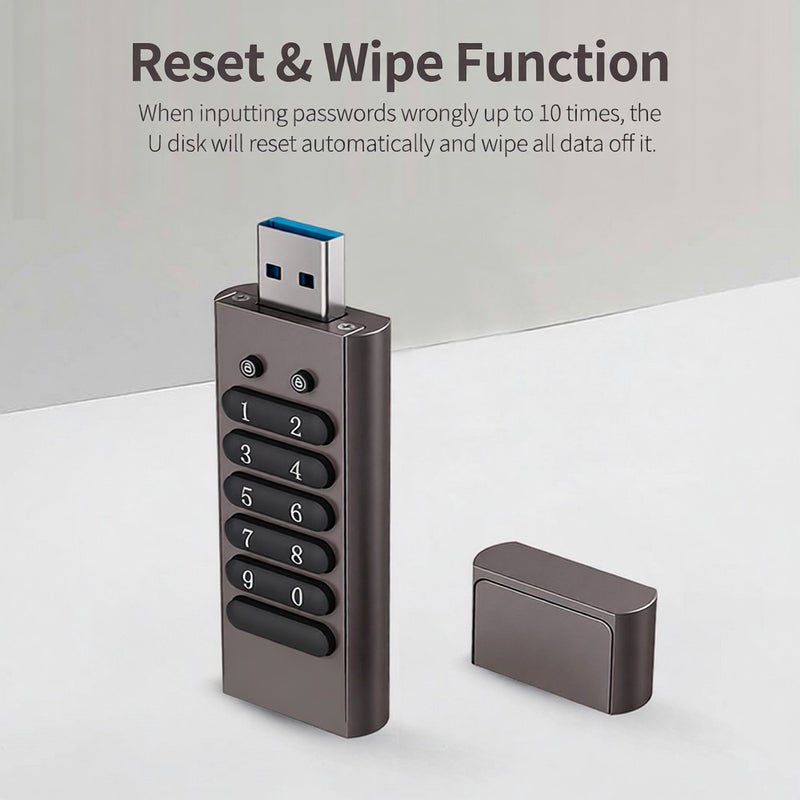 وحدة ذاكرة USB مشفرة بسعة 128 جيجابايت و 256 بت، محمية بكلمة المرور، محرك فلاش USB 3.0، يدعم وظائف إعادة الضبط/المسح/القفل التلقائي، لون رمادي - Image 4