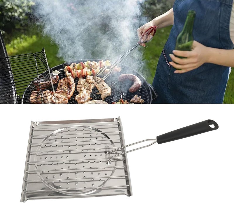 SHREESAMP SHREESAMP BBQ Grill Fish Rack Large Stainless Steel Roster Camping Cooking Area For Basket BBQ Grilling Square Shape Toaster Handle More And Durable Easy To Use Fish Net Grilling Basket Toaster White  - Image 5