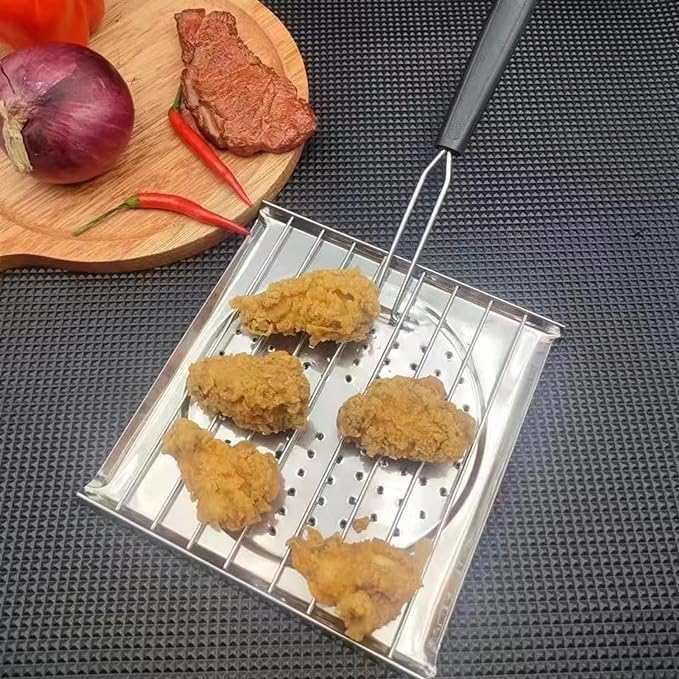 SHREESAMP SHREESAMP BBQ Grill Fish Rack Large Stainless Steel Roster Camping Cooking Area For Basket BBQ Grilling Square Shape Toaster Handle More And Durable Easy To Use Fish Net Grilling Basket Toaster White  - Image 3