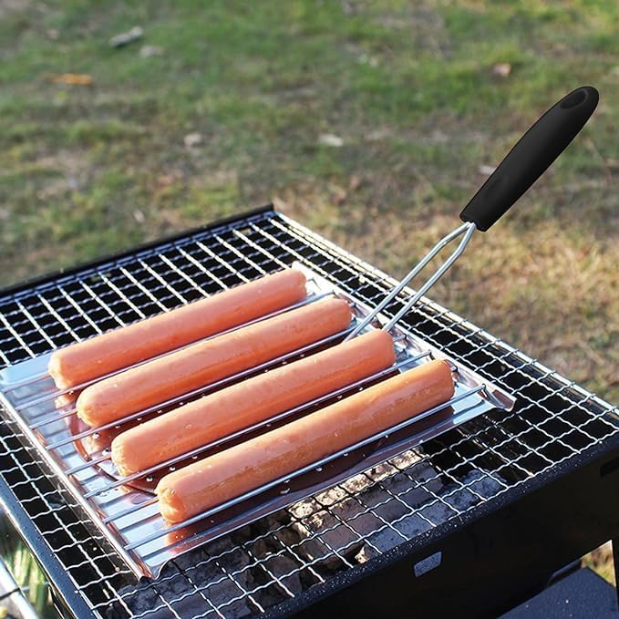 SHREESAMP SHREESAMP BBQ Grill Fish Rack Large Stainless Steel Roster Camping Cooking Area For Basket BBQ Grilling Square Shape Toaster Handle More And Durable Easy To Use Fish Net Grilling Basket Toaster White  - Image 4