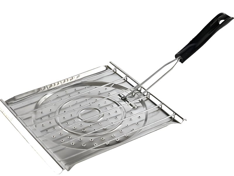 SHREESAMP SHREESAMP BBQ Grill Fish Rack Large Stainless Steel Roster Camping Cooking Area For Basket BBQ Grilling Square Shape Toaster Handle More And Durable Easy To Use Fish Net Grilling Basket Toaster White  - Image 1