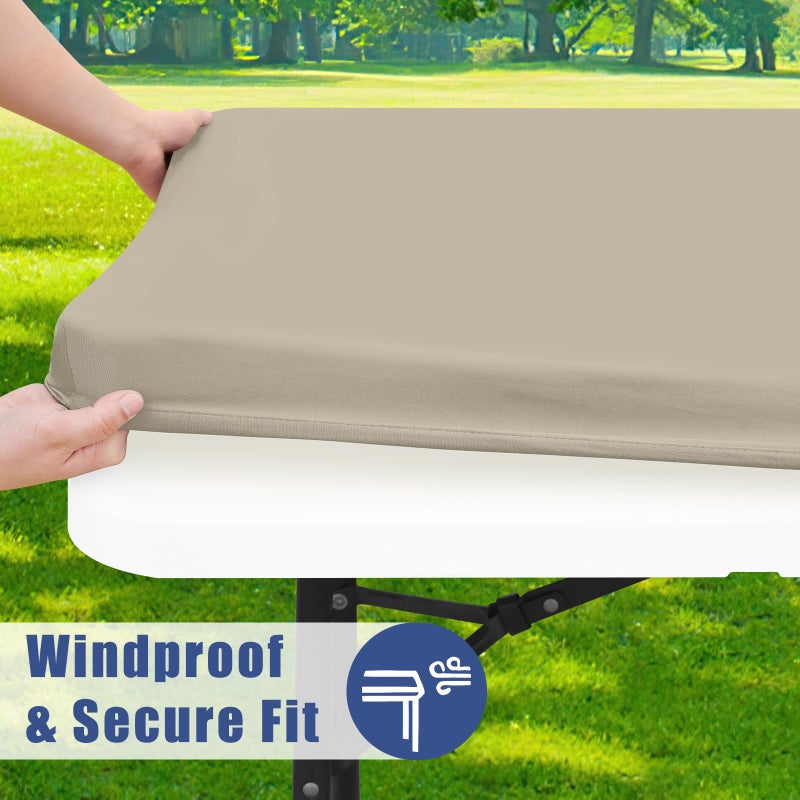 Moosfor Spandex 6 Foot Rectangle Table Cloth, Elastic Fitted Tablecloths for Picnic, Stretch Washable Patio Table Cover for Outdoor, Camping, Banquet and Parties (Taupe, 30"x72") - Image 2