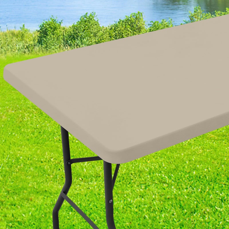 Moosfor Spandex 6 Foot Rectangle Table Cloth, Elastic Fitted Tablecloths for Picnic, Stretch Washable Patio Table Cover for Outdoor, Camping, Banquet and Parties (Taupe, 30"x72") - Image 1