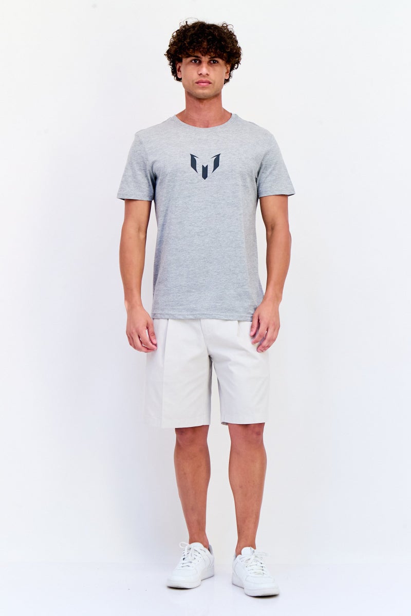 MESSI Men Crew Neck Short Sleeve Brand Logo T-shirt, Grey - Image 2