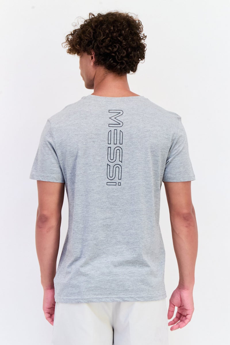 MESSI Men Crew Neck Short Sleeve Brand Logo T-shirt, Grey - Image 3