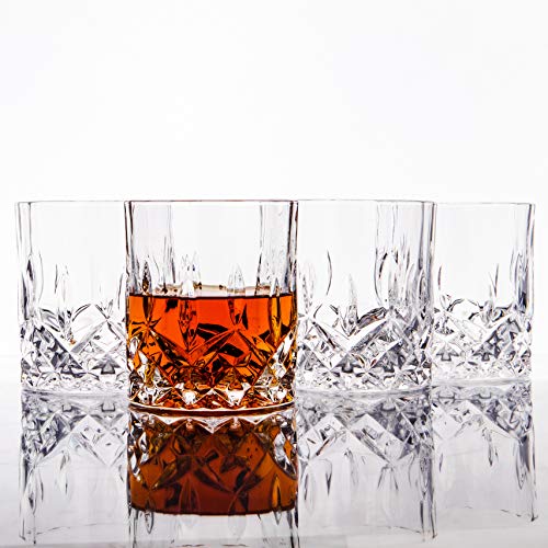 LEMONSODA Crystal Cut Old Fashioned Whiskey Glasses Set of 2, 4, 6-10oz Ultra-Clear Premium Lead-Free Rocks Glass Tumbler For Drinking Bourbon, Scotch, Cognac, Cocktails (Set of 4) - Image 1