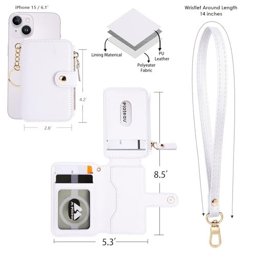 M-Plateau Wallet, Womens card Holder Leather Keychain Wallet With Zipper Coin Pocket ID Window Wrist Strap Gift Box (White) - Image 3