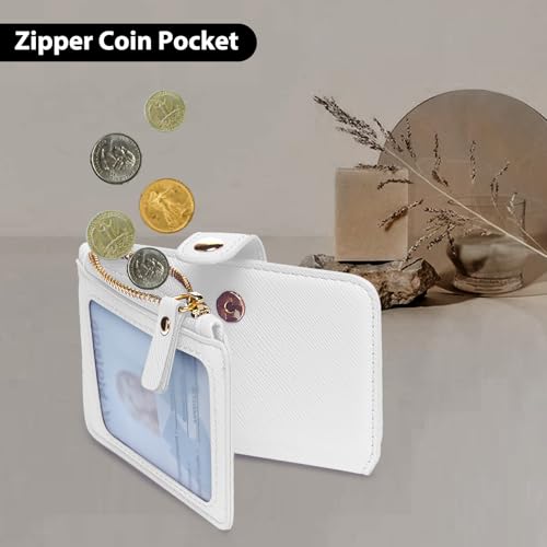 M-Plateau Wallet, Womens card Holder Leather Keychain Wallet With Zipper Coin Pocket ID Window Wrist Strap Gift Box (White) - Image 5