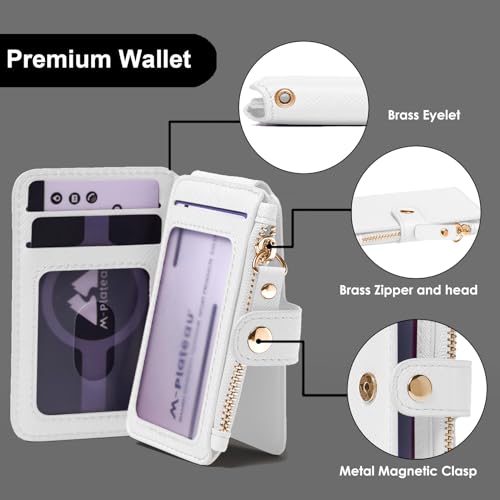 M-Plateau Wallet, Womens card Holder Leather Keychain Wallet With Zipper Coin Pocket ID Window Wrist Strap Gift Box (White) - Image 2