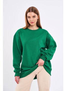 mmetalic Green Women's Cotton Oversize Basic Crew Neck Sweatshirt  - Image 1