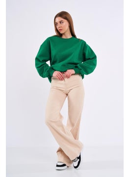 mmetalic Green Women's Cotton Oversize Basic Crew Neck Sweatshirt  - Image 2