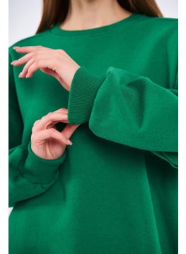 mmetalic Green Women's Cotton Oversize Basic Crew Neck Sweatshirt  - Image 4