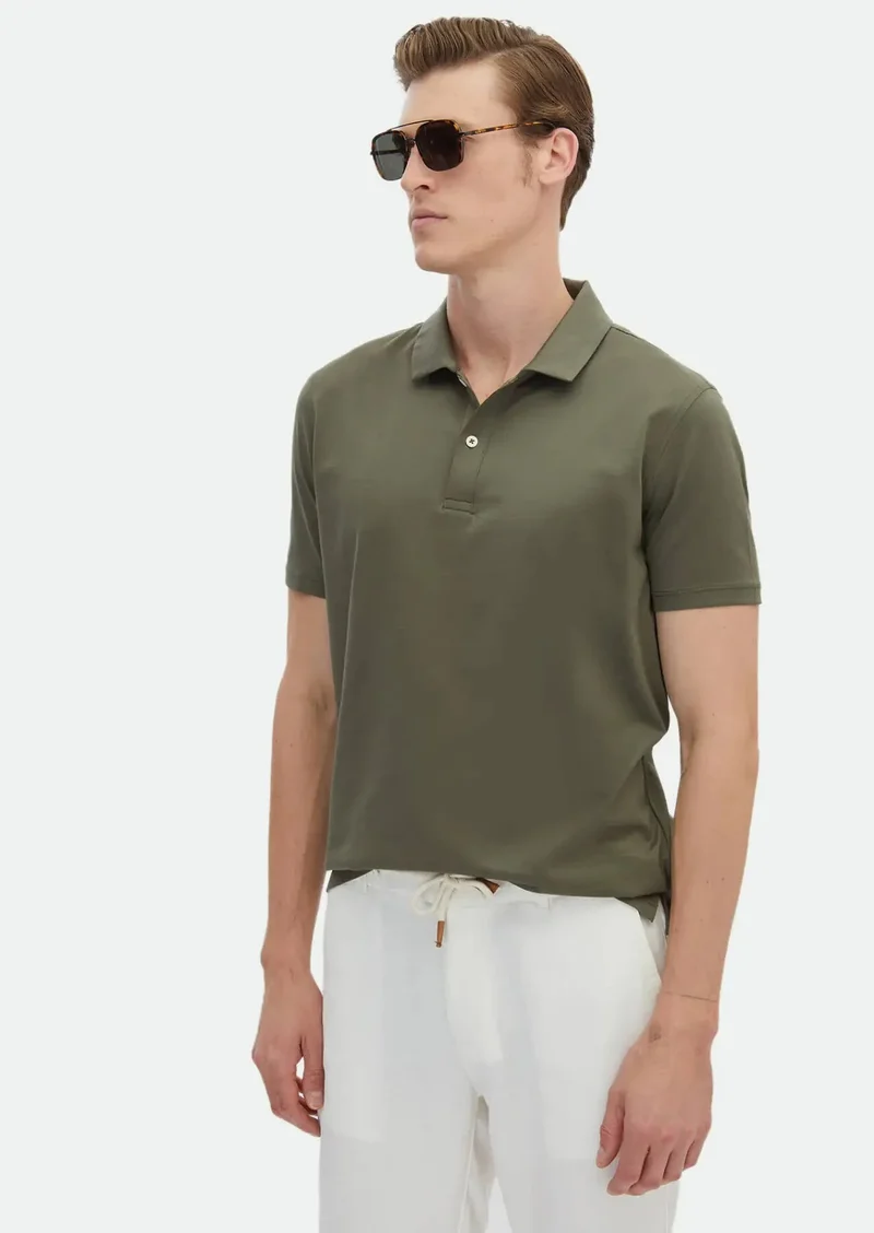 RAMSEY Khaki Plain Polo Neck 100% Cotton T-Shirt