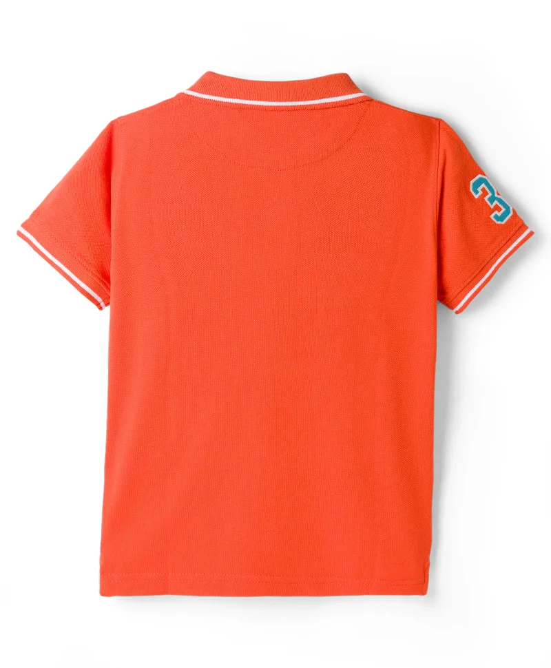 Pine Kids Pine Kids Cotton Knit Half Sleeves Polo T-Shirt with Number Embroidery - Coral