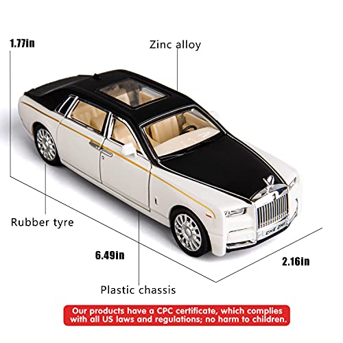 BDTCTK 1/32 Rolls-Royce Phantom Model Car,Zinc Alloy Pull Back Toy car with Sound and Light for Kids Boy Girl Gift(White) - Image 4