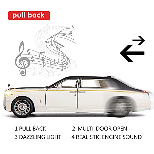 BDTCTK 1/32 Rolls-Royce Phantom Model Car,Zinc Alloy Pull Back Toy car with Sound and Light for Kids Boy Girl Gift(White) - Image 5