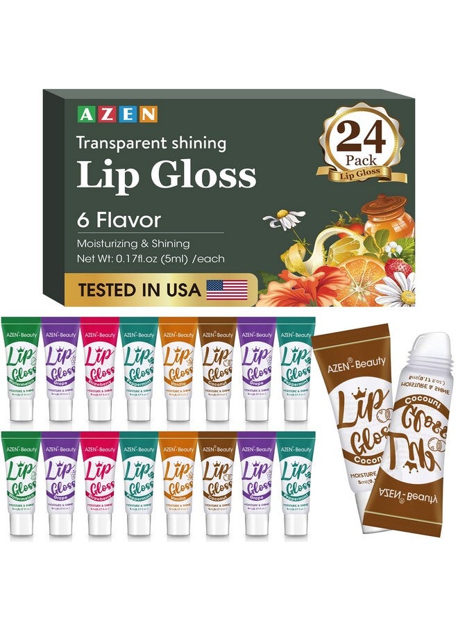 AZEN 24 Pack Lip Gloss Set, Clear Lip Gloss Bulk, Lip Oil For Dry Cracked Lips Moisturizing Hydrating Nourishing With Vitamin E - Image 1