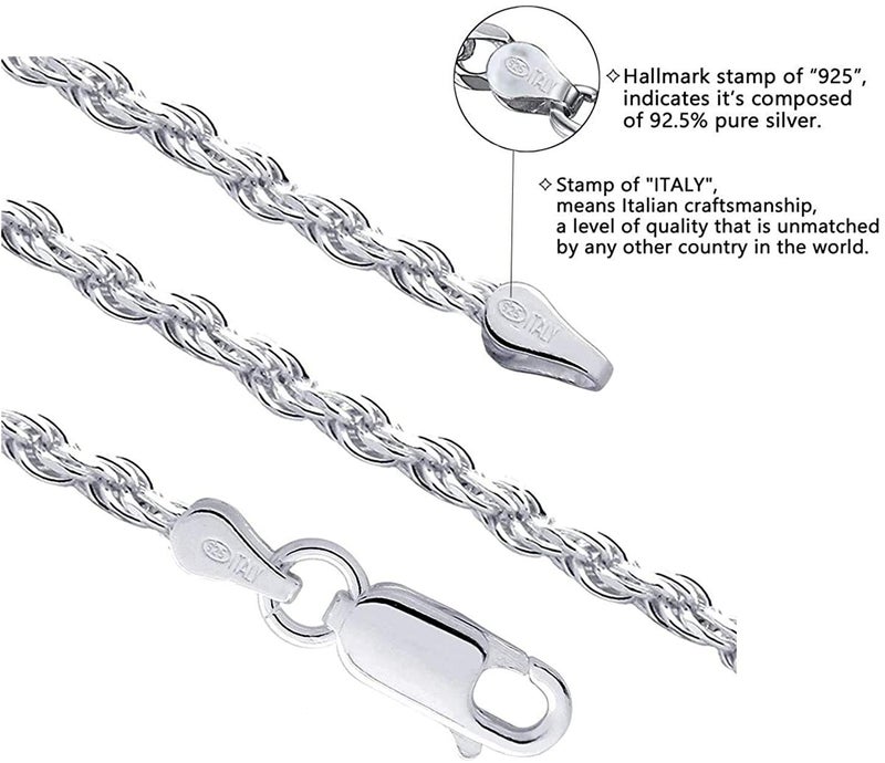Savlano 925 Sterling Silver 1mm Solid Italian Rope Diamond Cut Twist Link Chain Necklace With a Gift Box For Men & Women - Made in Italy (18, 1mm) - Image 2