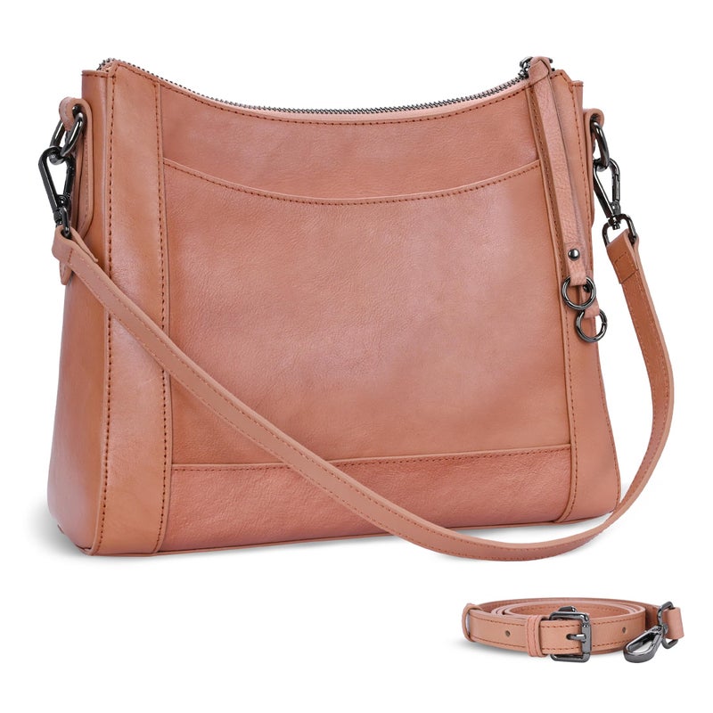 Iswee Leather Crossbody Bags for Women Shoulder Purse Medium Hobo Genuine Leather Satchel Purses and Handbags (Pink) - Image 1