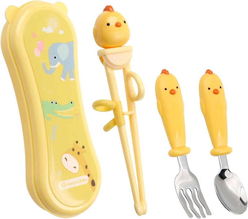 Goryeobaby Toddler Utensils Stainless Steel Kids Silverware Set with Kids Spoons and Forks Set and Kids Chopsticks for Self Feeding Learning with Portable Case - Image 1