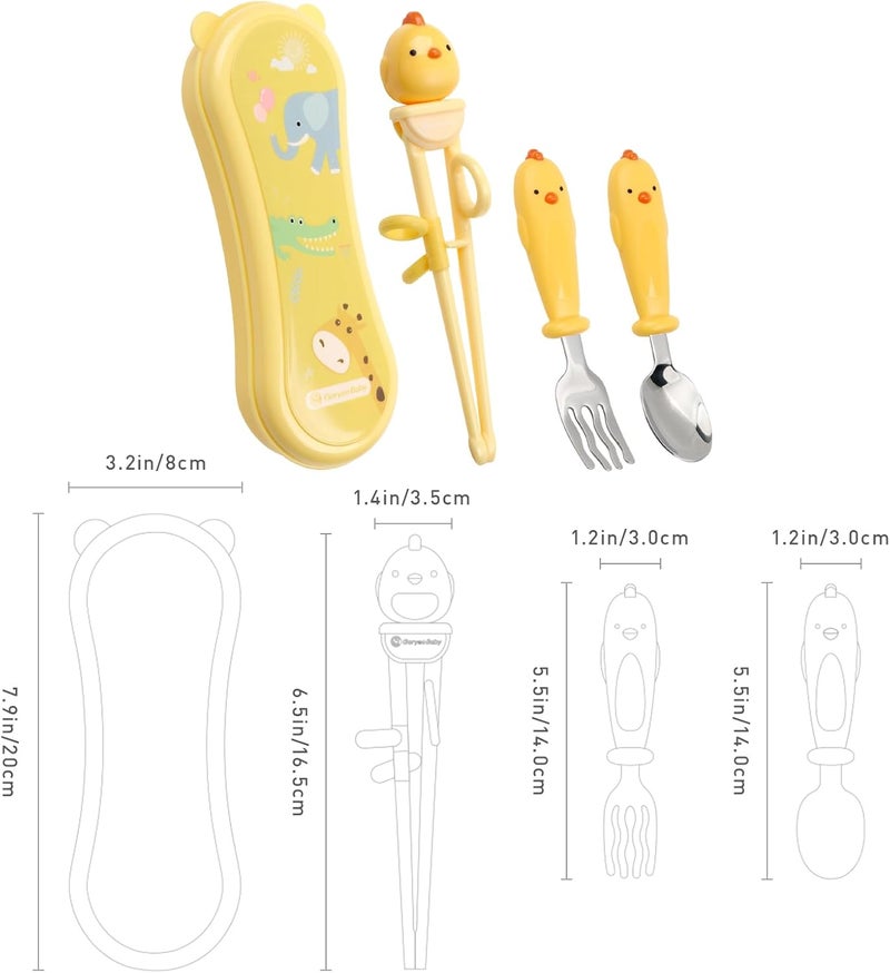 Goryeobaby Toddler Utensils Stainless Steel Kids Silverware Set with Kids Spoons and Forks Set and Kids Chopsticks for Self Feeding Learning with Portable Case - Image 2