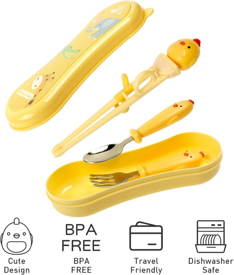 Goryeobaby Toddler Utensils Stainless Steel Kids Silverware Set with Kids Spoons and Forks Set and Kids Chopsticks for Self Feeding Learning with Portable Case - Image 3