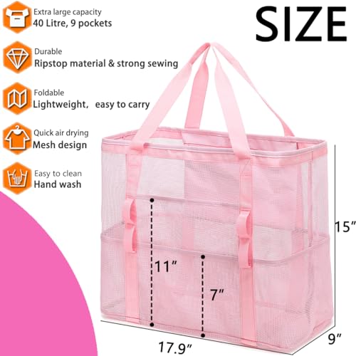 Fammart Mesh Beach Bag, Large Beach Tote with Zipper Pocket for Family Pool Bag for Toys & Vacation Essentials - Image 2