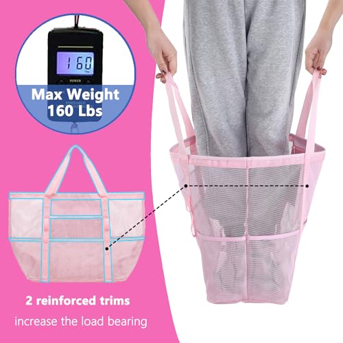 Fammart Mesh Beach Bag, Large Beach Tote with Zipper Pocket for Family Pool Bag for Toys & Vacation Essentials - Image 5