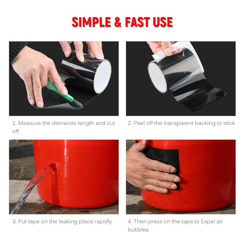 Waterproof Tape 10cm Black Flexible Watertight Sealing - Strong Adhesive Leakproof Patch for Pipe Bucket Basin Fish Tank Repair - Image 2