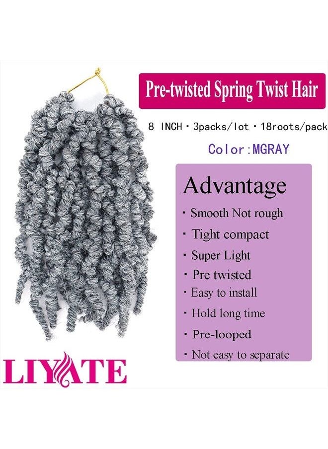 Liyate - Liyate 3 Packs Pretwisted Spring Twist Crochet Hair Short Curly Spring Twist Hair 8Inch 18 Strands/pack Spring Twists Fluffy Curly Twist Braiding Hair Pre-Twisted Passion Twist Crochet Braids(Gray) - Image 1