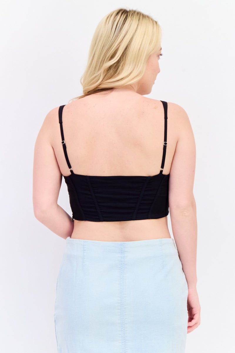 Bershka بلوزة نسائية بلا أكمام ذات ياقة مربعة، سوداء - Image 3