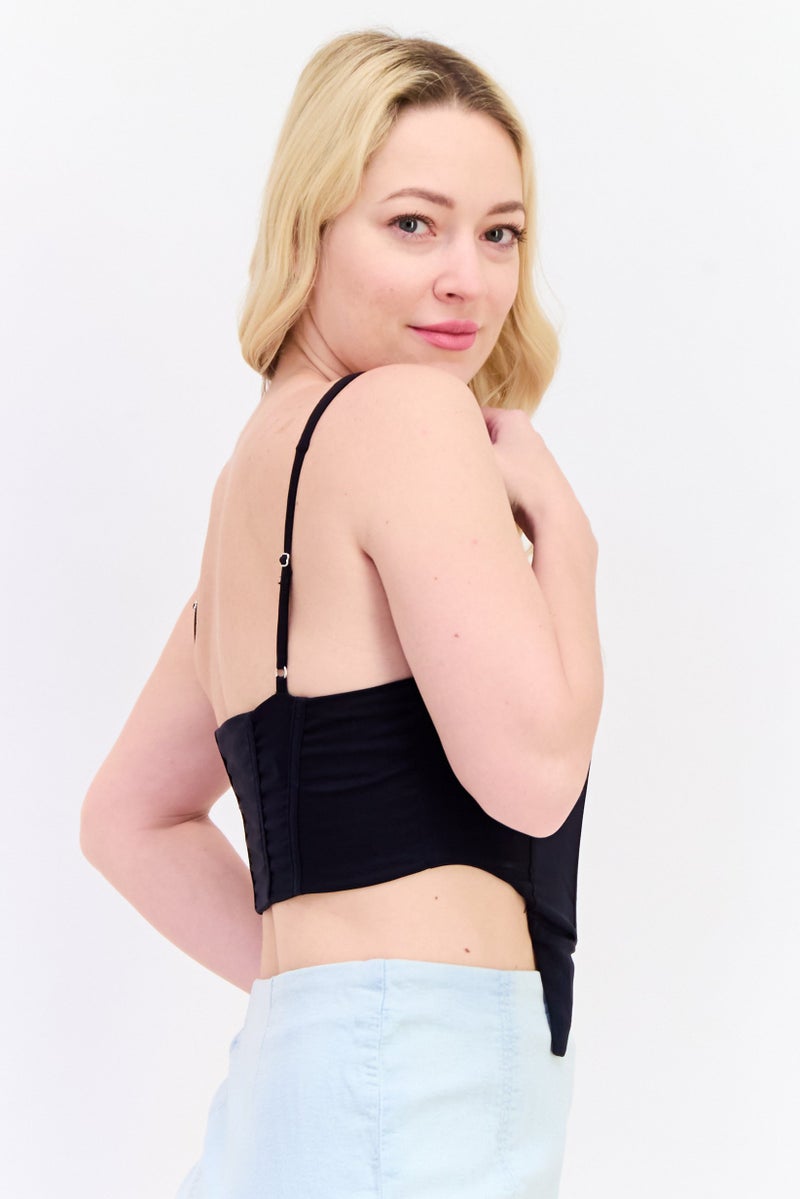 Bershka بلوزة نسائية بلا أكمام ذات ياقة مربعة، سوداء - Image 2