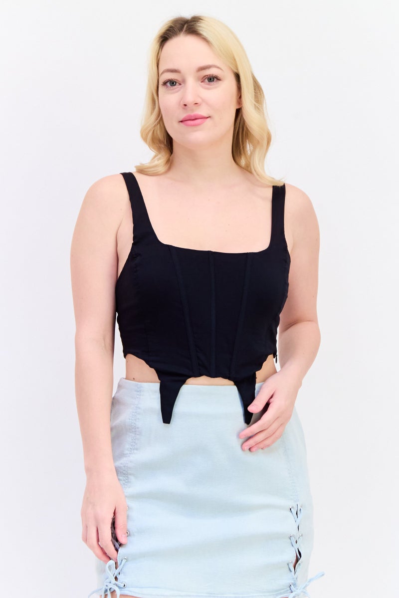 Bershka بلوزة نسائية بلا أكمام ذات ياقة مربعة، سوداء - Image 1