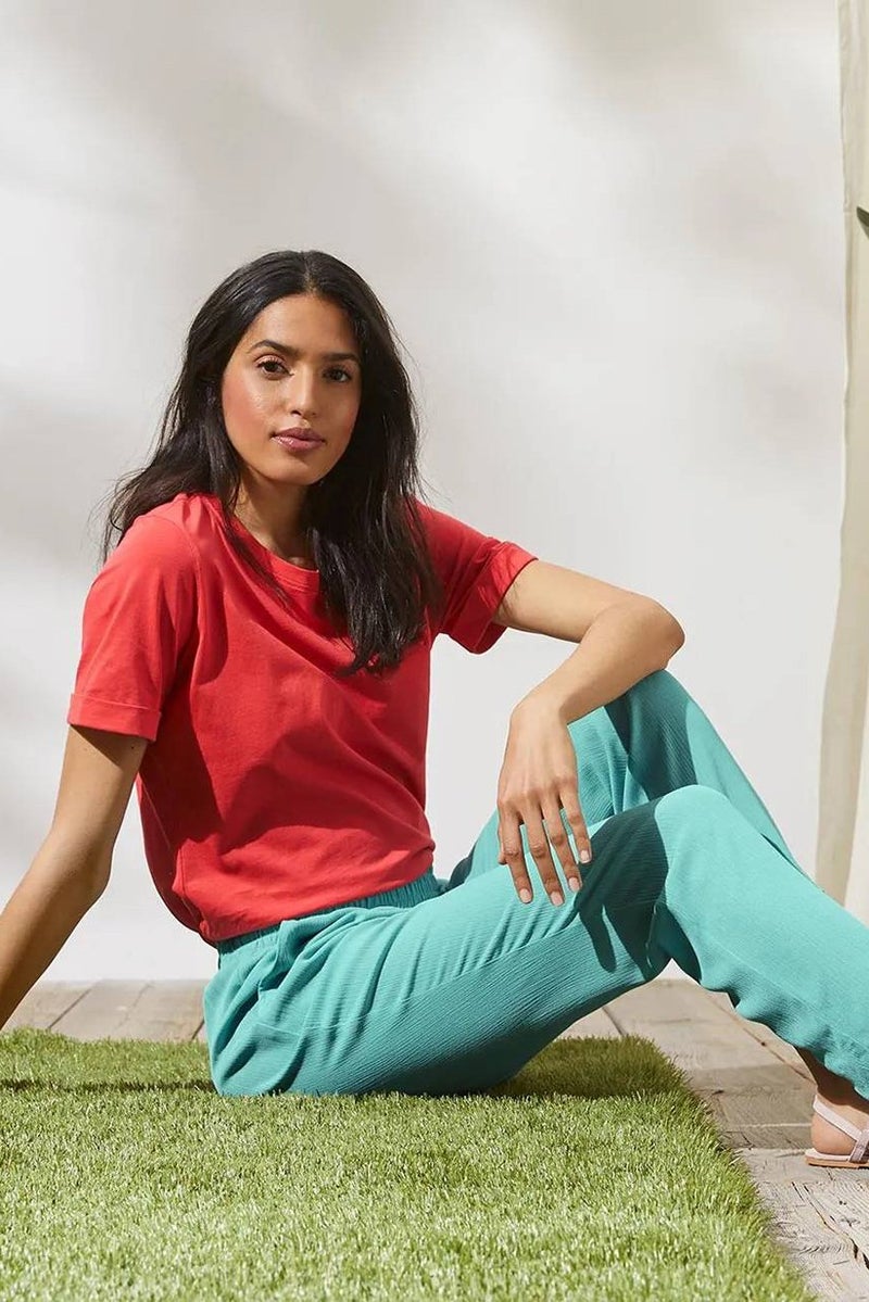 Tchibo Women Pull On Solid Trouser Pants, Turquoise  - Image 1