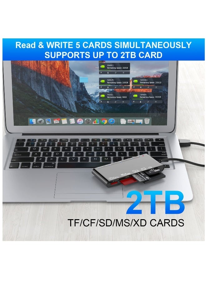 قارئ بطاقات الذاكرة USB 3.0 7 في 1 - محول متعدد البطاقات عالي السرعة بسرعة 5 جيجابت في الثانية لبطاقات SD و SDXC و SDHC و CF و TF و Micro SD و MS و MMC - متوافق مع نظام ويندوز و ماك OS و لينيكس. - Image 5