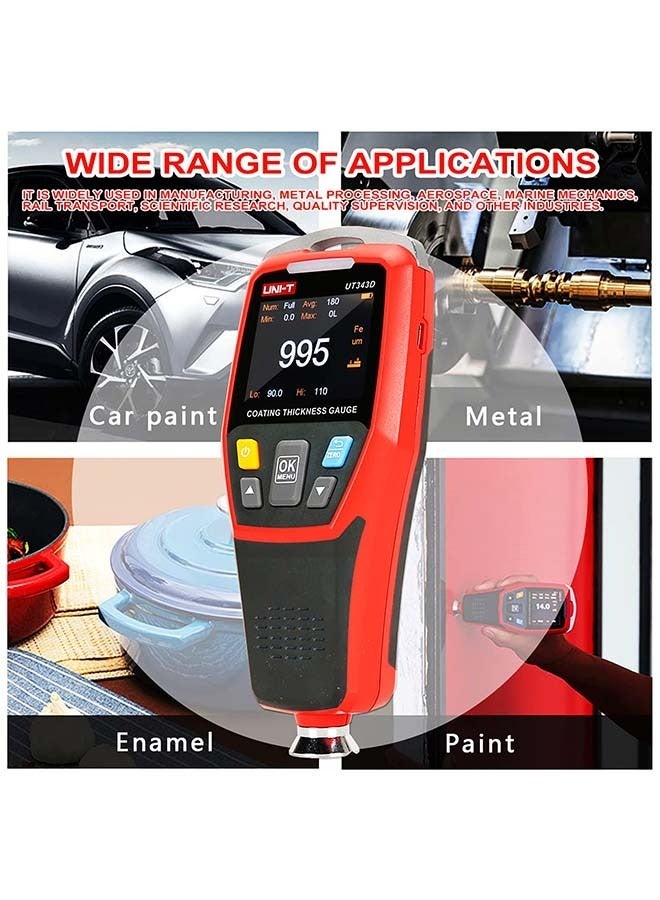 يوني تي UT343D مقياس سمك الطلاء الرقمي نطاق اختبار 0 إلى 1250um مع وظيفة بيانات USB  - Image 2