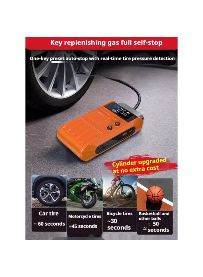 PINREK 6000 mAh All-in-One Jump Starter/Tire Inflation/Night Lighting Battery with Anti-Reverse Polarity Smart Clamp, 150W 14.8V Car Jump Starter Battery Pack for Up to 2.5L Gasoline and 4.0L Diesel Engines, 14.8V Portable Jumper Box, Portable Car and Electric Bicycle Tire Inflator, Car Jump Starter Power Supply (Orange) - Image 2