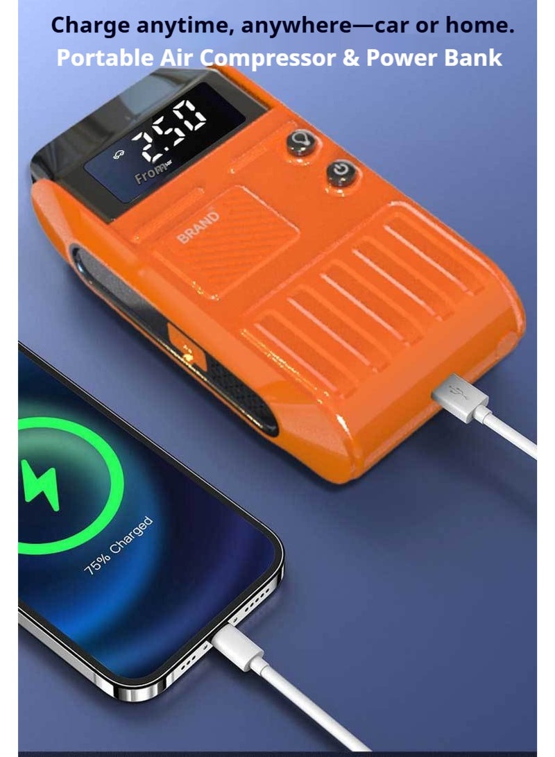 PINREK 6000 mAh All-in-One Jump Starter/Tire Inflation/Night Lighting Battery with Anti-Reverse Polarity Smart Clamp, 150W 14.8V Car Jump Starter Battery Pack for Up to 2.5L Gasoline and 4.0L Diesel Engines, 14.8V Portable Jumper Box, Portable Car and Electric Bicycle Tire Inflator, Car Jump Starter Power Supply (Orange) - Image 3