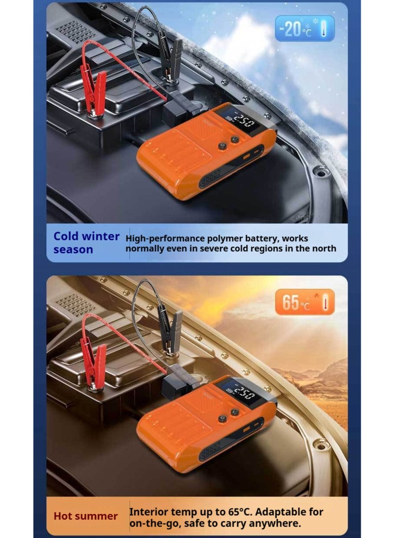 PINREK 6000 mAh All-in-One Jump Starter/Tire Inflation/Night Lighting Battery with Anti-Reverse Polarity Smart Clamp, 150W 14.8V Car Jump Starter Battery Pack for Up to 2.5L Gasoline and 4.0L Diesel Engines, 14.8V Portable Jumper Box, Portable Car and Electric Bicycle Tire Inflator, Car Jump Starter Power Supply (Orange) - Image 5