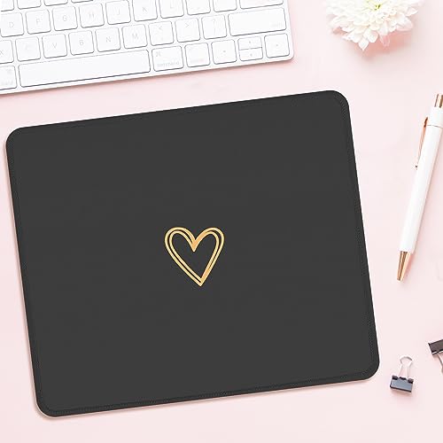 Seorsok Square Aesthetic Cute Heart Mouse Pad,Office Home Personalized Mouse Mat Design,Waterproof Funny Mousepad,Non-Slip Rubber Base Computer Mouse Pads for Wireless Mouse,Black - Image 2