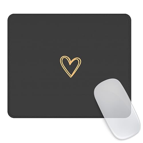 Seorsok Square Aesthetic Cute Heart Mouse Pad,Office Home Personalized Mouse Mat Design,Waterproof Funny Mousepad,Non-Slip Rubber Base Computer Mouse Pads for Wireless Mouse,Black - Image 1