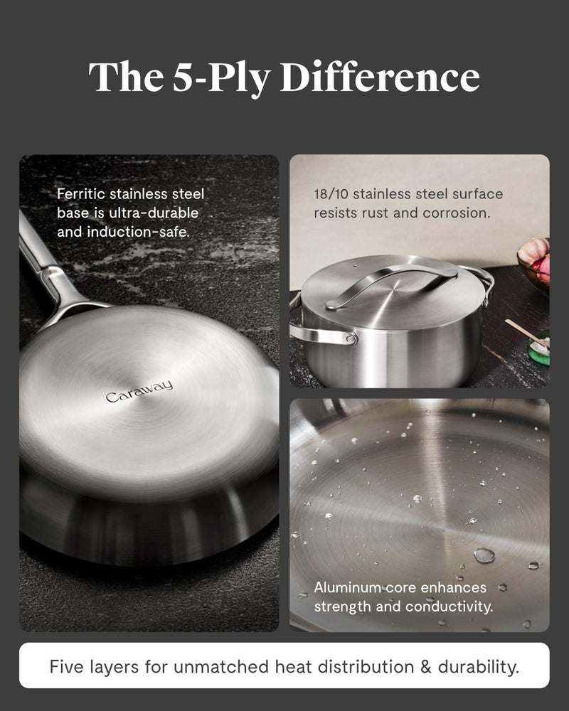 Caraway Stainless Steel Dutch Oven (6.5 Qt) - 5-Ply Stainless Steel - Oven Safe & Stovetop Agnostic - Non Toxic, PTFE & PFOA Free - Image 5