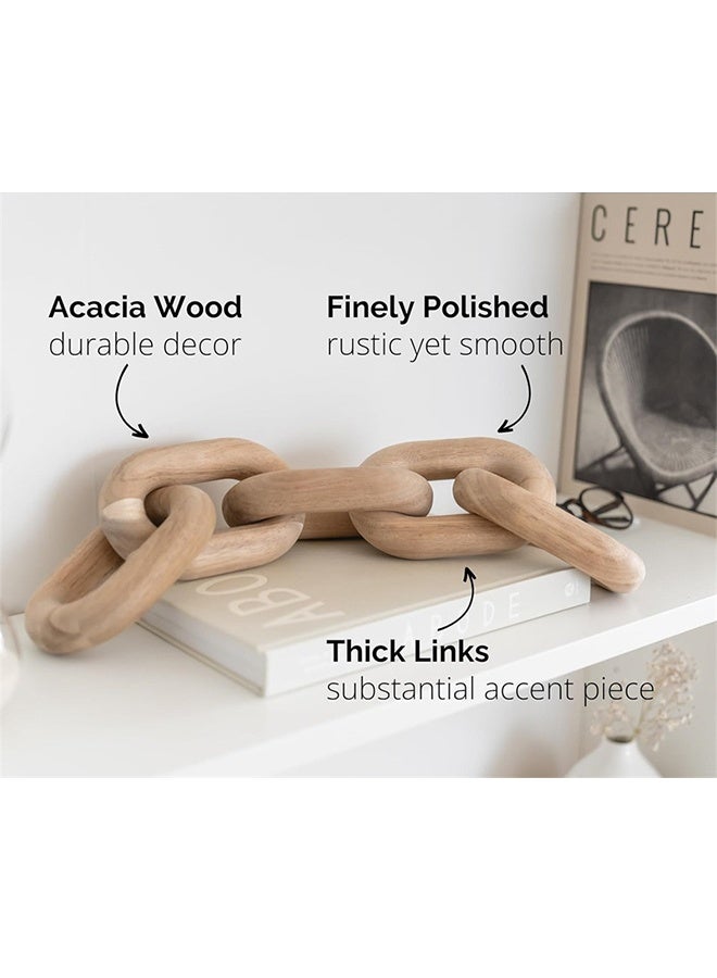 DAREU Natural Wood Chain Link Decor – 5-Link Wooden Knot for Coffee Table, Shelf & Living Room Styling – Hand-Carved Farmhouse Accent (55cm x 10cm) - Image 2