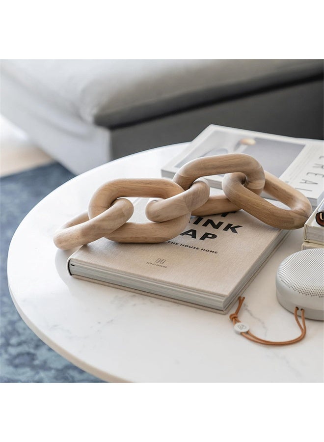 DAREU Natural Wood Chain Link Decor – 5-Link Wooden Knot for Coffee Table, Shelf & Living Room Styling – Hand-Carved Farmhouse Accent (55cm x 10cm) - Image 3