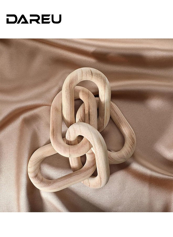 DAREU Natural Wood Chain Link Decor – 5-Link Wooden Knot for Coffee Table, Shelf & Living Room Styling – Hand-Carved Farmhouse Accent (55cm x 10cm) - Image 1