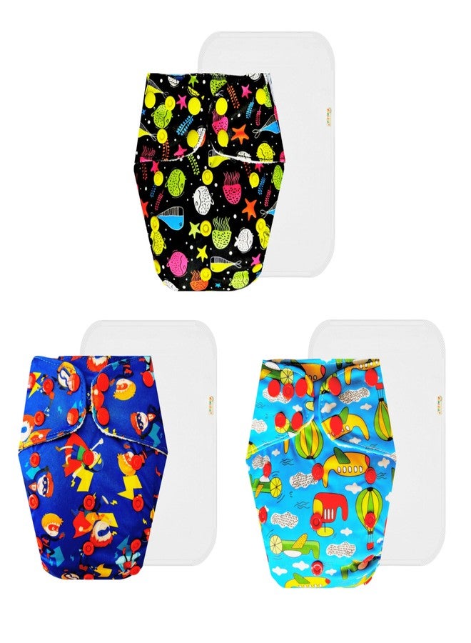 Dumbledo Premium Cloth Diaper with Cotton Insert (Pack of 3) | Soft & Gentle | Reusable & Washable | Adjustable Snaps | Everyday Diapering Essential | 3 Months - 3 Years | Unisex Baby - Image 1